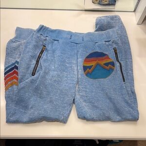 Aviator Nation Light Blue Joggers with Chevron and Circle Design